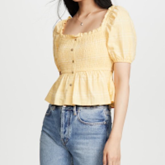 New Fifth Label Hummingbird Check Top Color: Daffodil/White Size: L - Picture 16 of 16